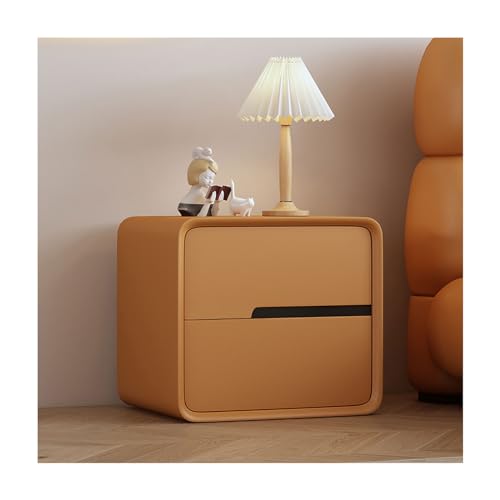 SLOKFV5 Bedside Table Moderner Nachttisch mit Mikrofaser-Lederummantelung, Holz-Nachttisch mit 2 Schubladen, minimalistischer Beistelltisch, cremefarbener Schlafzimmerschrank schmaler Nachtschrank von SLOKFV5