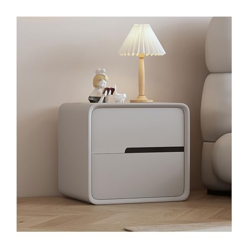 SLOKFV5 Bedside Table Moderner Nachttisch mit Mikrofaser-Lederummantelung, Holz-Nachttisch mit 2 Schubladen, minimalistischer Beistelltisch, cremefarbener Schlafzimmerschrank schmaler Nachtschrank von SLOKFV5