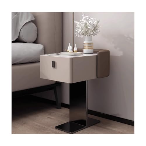 SLOKFV5 Bedside Table Moderner schmaler Nachttischplatte Platte Tisch am Nachttisch mit Metallstütze Feste Holzseiten -Endtisch mit Schubladenmikrofaser Lederspeicher für Schlafzimmer Nachtschrank von SLOKFV5