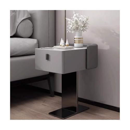 SLOKFV5 Bedside Table Moderner schmaler Nachttischplatte Platte Tisch am Nachttisch mit Metallstütze Feste Holzseiten -Endtisch mit Schubladenmikrofaser Lederspeicher für Schlafzimmer Nachtschrank von SLOKFV5
