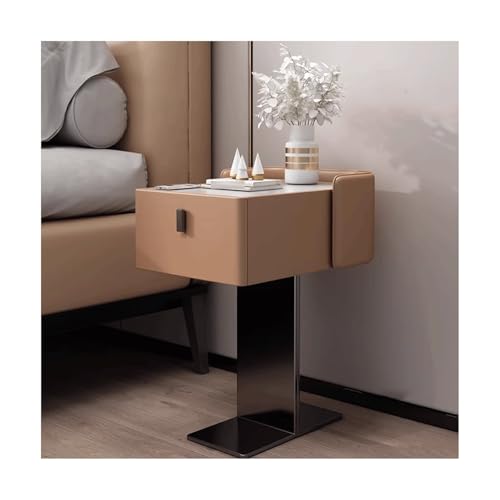 SLOKFV5 Bedside Table Moderner schmaler Nachttischplatte Platte Tisch am Nachttisch mit Metallstütze Feste Holzseiten -Endtisch mit Schubladenmikrofaser Lederspeicher für Schlafzimmer Nachtschrank von SLOKFV5