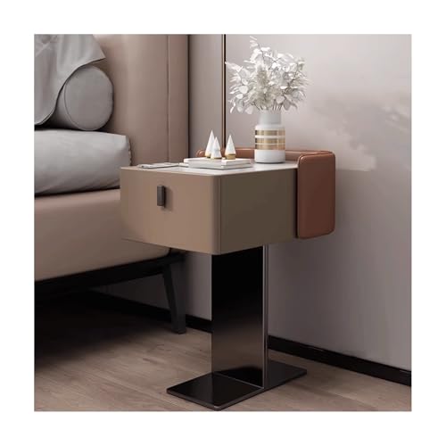 SLOKFV5 Bedside Table Moderner schmaler Nachttischplatte Platte Tisch am Nachttisch mit Metallstütze Feste Holzseiten -Endtisch mit Schubladenmikrofaser Lederspeicher für Schlafzimmer Nachtschrank von SLOKFV5