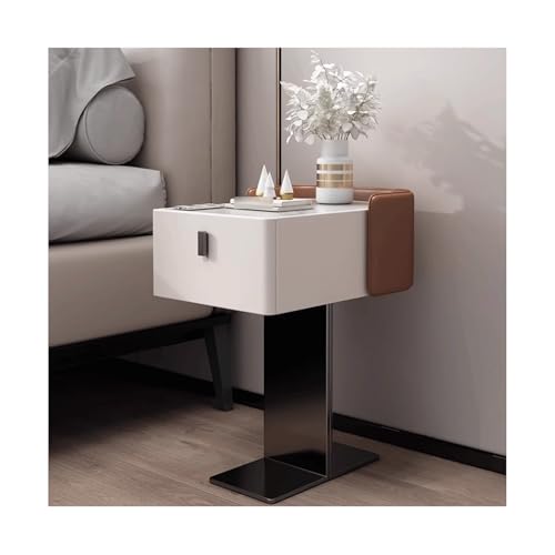 SLOKFV5 Bedside Table Moderner schmaler Nachttischplatte Platte Tisch am Nachttisch mit Metallstütze Feste Holzseiten -Endtisch mit Schubladenmikrofaser Lederspeicher für Schlafzimmer Nachtschrank von SLOKFV5