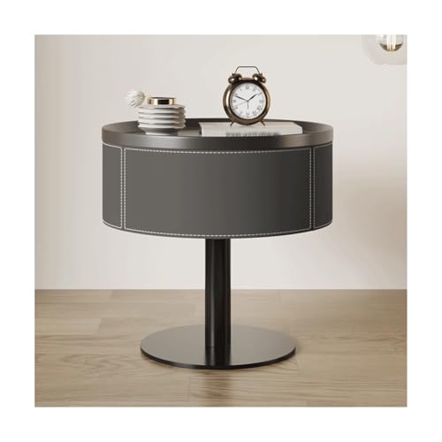 SLOKFV5 Bedside Table Runder Nachttisch mit Schublade moderner Fester Holz mit Metallbeinen Sattel Leder Nachttisch Kleiner Endtisch für Wohnzimmer Schlafzimmer Nachtschrank von SLOKFV5
