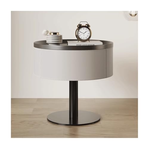 SLOKFV5 Bedside Table Runder Nachttisch mit Schublade moderner Fester Holz mit Metallbeinen Sattel Leder Nachttisch Kleiner Endtisch für Wohnzimmer Schlafzimmer Nachtschrank von SLOKFV5