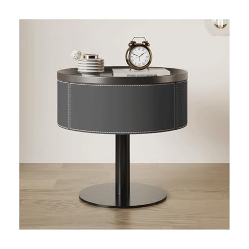 SLOKFV5 Bedside Table Runder Nachttisch mit Schublade moderner Fester Holz mit Metallbeinen Sattel Leder Nachttisch Kleiner Endtisch für Wohnzimmer Schlafzimmer Nachtschrank von SLOKFV5