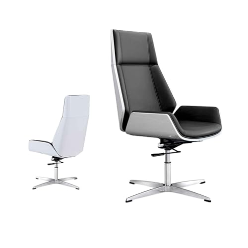 SLOKFV5 Bürostuhl Bürostuhl mit hoher Rückenlehne, ohne Rollen, ergonomischer Computerstuhl aus PU-Leder, drehbarer Boss-Stuhl aus der Mitte des Jahrhunderts mit festen Füßen Chefsessel Heim von SLOKFV5