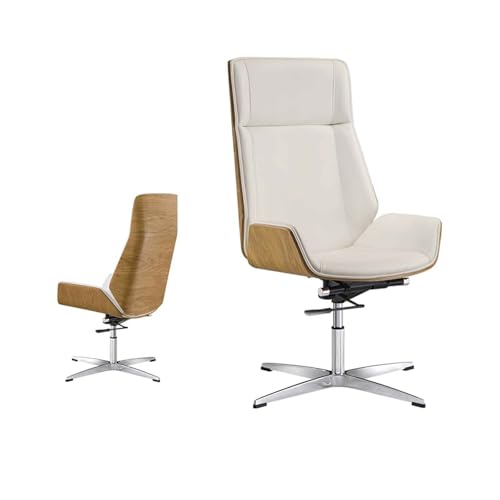 SLOKFV5 Bürostuhl Ergonomischer Bürostuhl ohne Rollen, bequemer, drehbarer Computer-Schreibtischstuhl mit hoher Rückenlehne, PU-Leder + Bugholz, Chefsessel mit 10 cm verstellbaren Armlehnen Heim von SLOKFV5