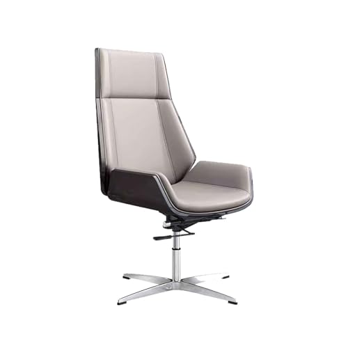 SLOKFV5 Bürostuhl Ergonomischer Home-Office-Schreibtischstuhl ohne Räder, bequemer, drehbarer Computerstuhl mit hoher Rückenlehne, Armlehnen und festen Füßen, Mid-Century-Chefsessel aus PU-Leder Heim von SLOKFV5