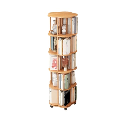 SLOKFV5 Regal Drehbares Bücherregal aus massivem Holz mit Bremsrädern, 360°-Display, drehbares Bücherregal, mobiles, drehbares Bücherregal, Turm, rollende Bücheraufbewahrung Standregal Bookshelf von SLOKFV5