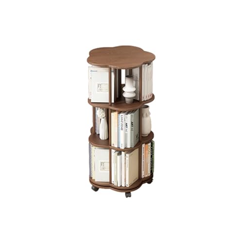 SLOKFV5 Regal Drehbares Bücherregal aus massivem Holz mit Bremsrädern, 360°-Display, drehbares Bücherregal, mobiles, drehbares Bücherregal, Turm, rollende Bücheraufbewahrung Standregal Bookshelf von SLOKFV5