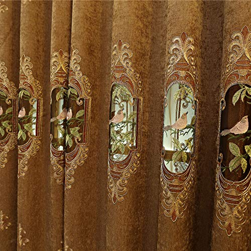 SLOW SOUL 2er Set Gestickte Vögel 80% Verdunklungsvorhänge für Wohnzimmer Schlafzimmer Esszimmer Gardinen High End Vorhang mit Ösenoberteil braun Stoff 124 x 213 cm (B x H) von SLOW SOUL