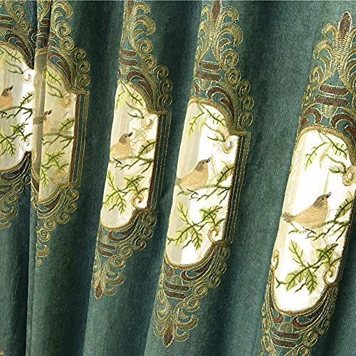 SLOW SOUL 2er Set Gestickte Vögel 80% Verdunklungsvorhang für Wohnzimmer Schlafzimmer Esszimmer Gardinen High End Vorhang mit Ösenoberteil dunkelCyan Stoff 124 x 244 cm (B x H) von SLOW SOUL