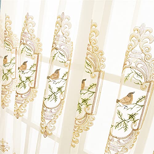 SLOW SOUL 2er Set Gestickte Vögel Gardinen für Wohnzimmer Schlafzimmer Esszimmer Gardinen High End Gardine mit Stangentasche beige Tüll 124 x 244 cm (B x H) von SLOW SOUL