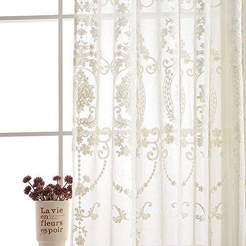 SLOW SOUL 2er Set europäische Klassische Vorhänge Gardinen für Wohnzimmer Schlafzimmer mit Ösen durchsichtig, Bestickt Fenstervorhänge weiß, 137 x 213 cm (B x H) von SLOW SOUL