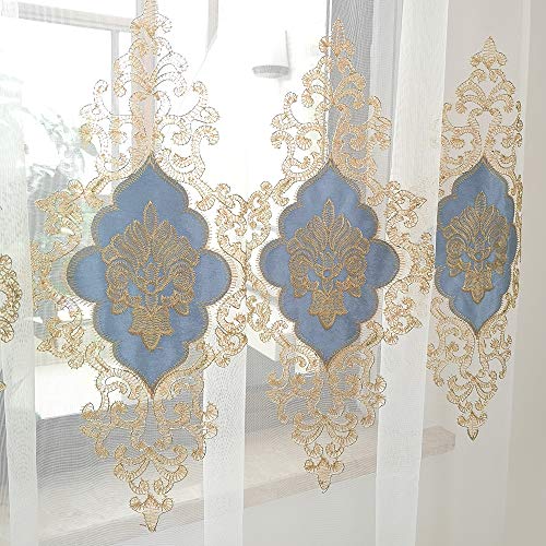 SLOW SOUL 2er Set europäischer Luxusvorhang Samt bestickter Tüll für Wohnzimmer Küche Schlafzimmer Gardine mit Stangentasche hellblau 127 x 160 cm (B x H) von SLOW SOUL