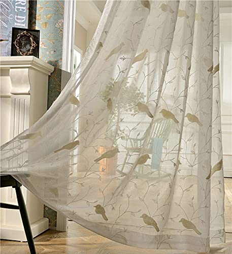 SLOW SOUL 2er Set weiß 3D elegant gestickte Vögel Luxus Gardinen für Schlafzimmer Wohnzimmer Bauernhaus Gardinen Vorhang mit Stangentasche 132 x 213 cm (B x H) von SLOW SOUL