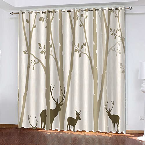 SLOYCA Gardinen Blickdichte Vorhänge Schlafzimmer Ösen Thermo Vorhang Kälteschutz Blackout Curtain Verdunkelung, Wald Hirsch 234x220cm, Schlafzimmer und Kinderzimmer 2er Set von SLOYCA