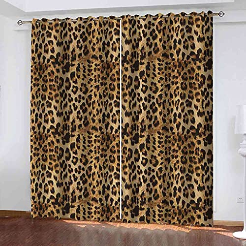 SLOYCA Vorhänge Blickdicht Gardinen gelber Leopard Verdunkelungsvorhang Wohnzimmer Kinderzimmer Thermovorhang Fensterdekoration Polyester Vorhänge für Schlafzimmer 122x140cm von SLOYCA