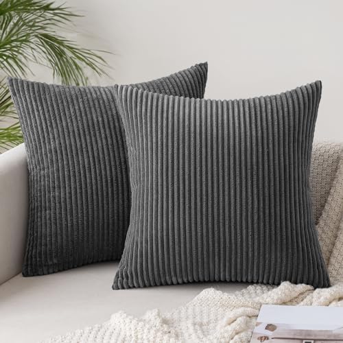 SLOZZI 2er Set Kordsamt Kissenbezug Dunkelgrau 40x40cm Kissenbezüge Kissenhülle Sofakissen Dekokissenbezug Couchkissen Weich für Sofa Schlafzimmer Wohnzimmer Balkon von SLOZZI