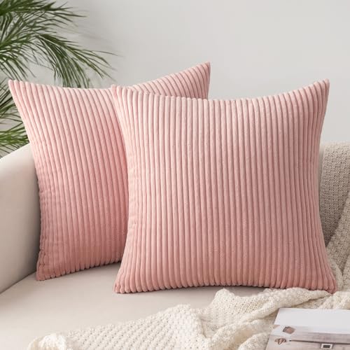 SLOZZI 2er Set Kordsamt Kissenbezug Rosa 50x50cm Kissenbezüge Kissenhülle Sofakissen Dekokissenbezug Couchkissen Weich für Sofa Schlafzimmer Wohnzimmer Balkon von SLOZZI