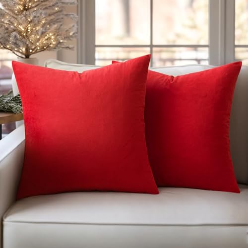 Slozzi 2er Set Samt Kissenbezüge Haushalt Dekokissen Dekorative Kissenhülle Weich Sofakissen für Sofa Schlafzimmer Wohnzimmer 40x40 cm Rot von Slozzi