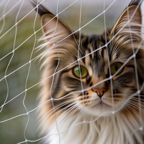 SLQM Katzennetz für Balkon, Schutznetz, für Balkone, Terrassen, Fenster, Zäune, Mit festem Anti-Dehnungs-Schraubhaken + transparentem Seil, ist Robust, Zuschneidbares(10 X 3 m) von SLQM