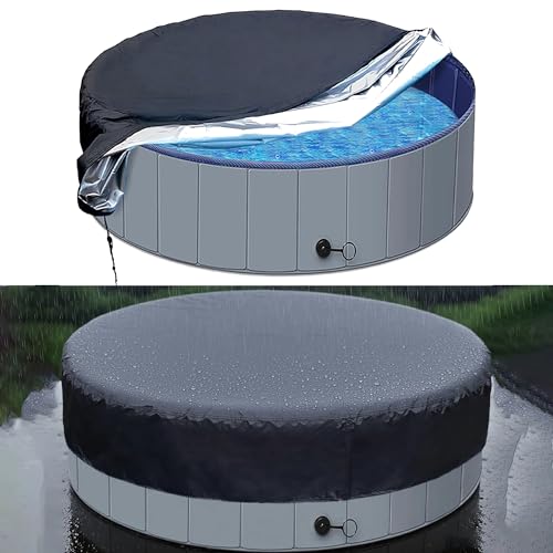 SLQM Poolabdeckung Rund, Pool Schwimmbeckenabdeckung, reißfester 210D Oxford Stoff, Wasserdicht, UV-Schutz, Regenschutz, 160cm x 30 cm, für Hunde und Kinderpool(Schwarz) von SLQM