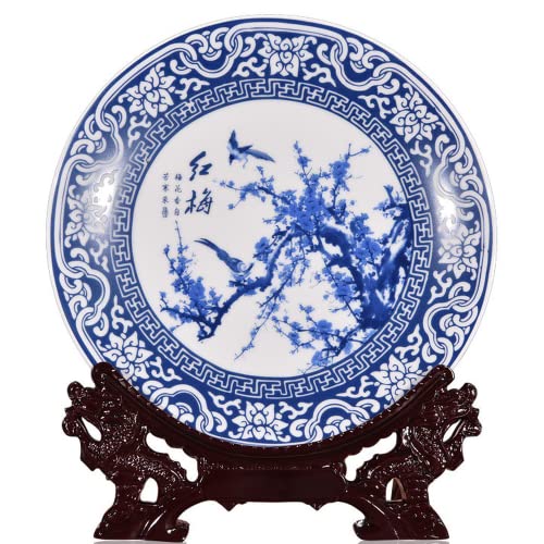 SLSKO 10,2 Zoll Blau Weiß Porzellan Pflaume Blume Muster Hängen Platte Dekor Hause Ornamente von SLSKO