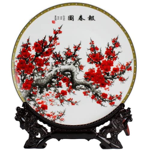 SLSKO 10,2 Zoll Jingdezhen Keramik Pflaumenblütenmuster Dekoration Hängeplatte Home Ornamente von SLSKO
