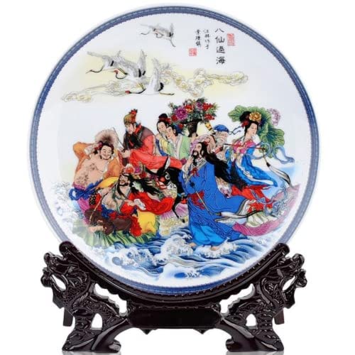 SLSKO 26cm Chinesische Acht Unsterblichen Muster Keramik Dekorative Ornament Platte Hängen Platte Decor von SLSKO