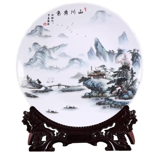 SLSKO 26cm Keramik Zier Platte Chinesische Landschaft Muster Platte Dekoration Platte Handwerk von SLSKO