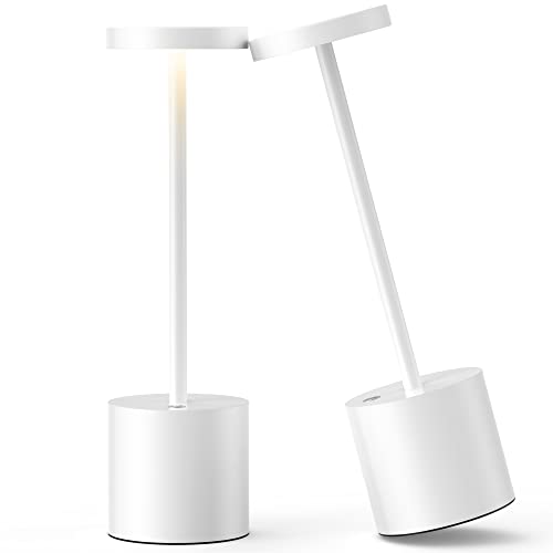 SLSMD Tischlampe Kabellos, 5000mAh Metall Aluminium Dimmbar LED Akku Tischleuchte,Tragbar USB Aufladbar Nachttischlampe, Geeignet für Indoor Outdoor Esszimmer Bar Terrasse (2 Weiß) von SLSMD