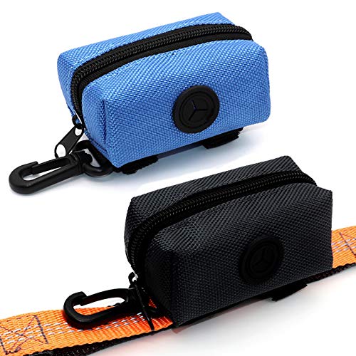 SLSON 2 Stück Hundekotbeutel,Pet Waste Rubbish Poop Bag Halter für Leine,Universal Dog Bag Poop Dispenser mit Reißverschluss (Schwarz und Blau) von SLSON