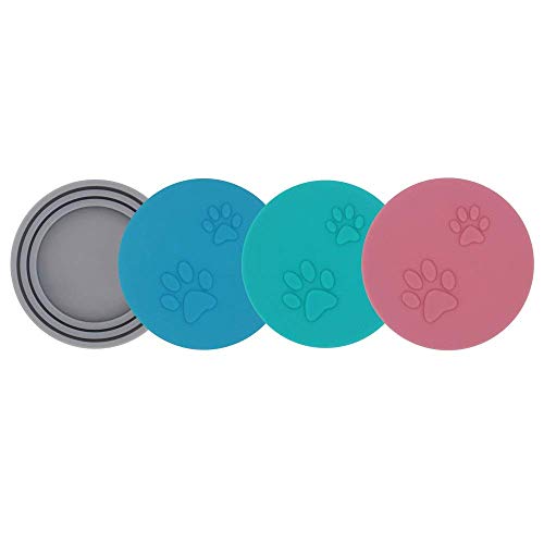 SLSON 4er-Set Tierfutter-Dosendeckel mit Kätzchenpfotenmuster für Haustier Futteraufbewahrung,Universal-Silikon-Dosendeckel für Dosenfutter für Hunde und Katzen von SLSON