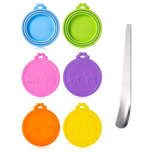 SLSON Tierfutter Dosendeckel Set 6 Stück Katzenfutter Deckel mit 1 Löffel Universal Dosendeckel für Hunde Katzenfutter Lagerung von SLSON