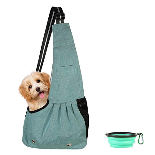 SLSON Tragetasche Hund,Tragbare Haustier-Umhängetasche für Haustierkatzen,Welpen,Outdoor-Reisetasche mit verstellbarem Schultergurt,Kommt mit Einer faltbaren Silikon Haustier Reisenäpfe,Grün (L) von SLSON