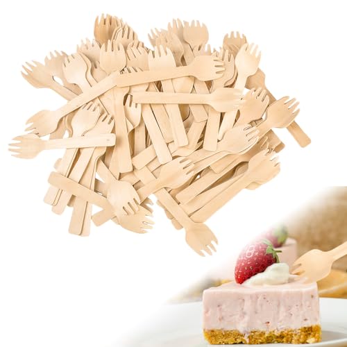 SLTAXAR 300 Stk Holzgabeln Einweg Einweggabeln 10.5CM Lang Kuchengabeln Holz Einmalbesteck Holzbesteck Löffel Gabeln Einmal Einwegbesteck Klein Holzlöffel Party Besteck für Camping Picknick von SLTAXAR