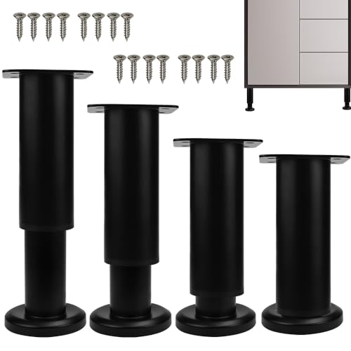 SLTAXAR 4 Stück Möbelfuß Höhenverstellbar, Möbelfuss Metall Schwarz Verstellbar 12-18cm Möbelfüße Höhenverstellbare Möbelbeine Bettfüße Einstellbar Stützfüße für Möbel Standfüße für Schrank Bett von SLTAXAR