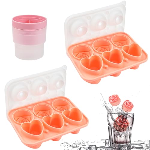 SLTAXAR 3er Set 3D Rose Herzform Silikon Eiswürfelform mit Deckel Ice Cube Tray BPA-Frei Eiskugelform Wiederverwendbar Eiswürfelbehälter Eiswürfelschale für Eis Whiskey Cocktail Saft Kaffee von SLTAXAR
