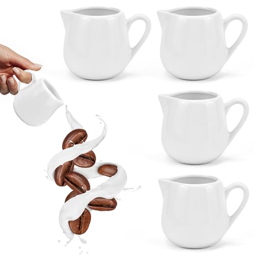 SLTAXAR 4 Stück Milchkännchen Porzellan 220ml Großes Milchkanne Espressogießer Aufschäumkännchen Groß Espresso Kännchen 220ml zum Milchaufschäumen Milch Pitcher Klein für Cappuccino Latte Art von SLTAXAR