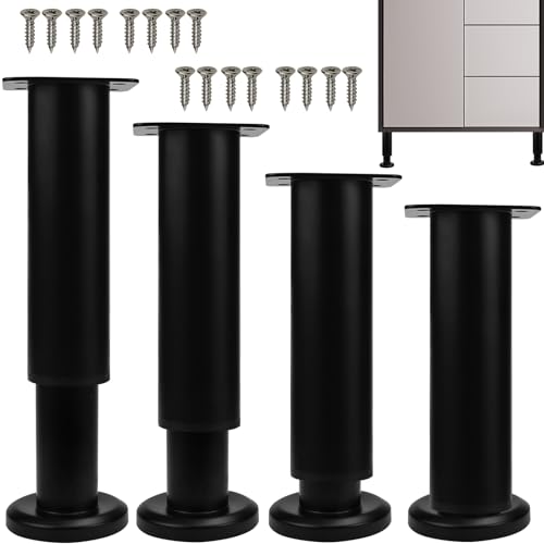 SLTAXAR 4 Stück Möbelfuß Höhenverstellbar, Möbelfuss Metall Schwarz Verstellbar 18-30cm Möbelfüße Höhenverstellbare Möbelbeine Bettfüße Einstellbar Stützfüße für Möbel Standfüße für Schrank Bett von SLTAXAR