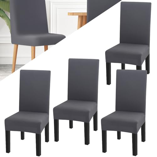 SLTAXAR 4er Set Stuhlhussen Stretch Polyester Elastischer Abnehmbarer Stuhlbezug Schwingstuhl Waschbar Stuhlüberzug Grau Universale Überzüge für Stühle Stuhlschoner Bezug für Bankett Hotel Büro von SLTAXAR