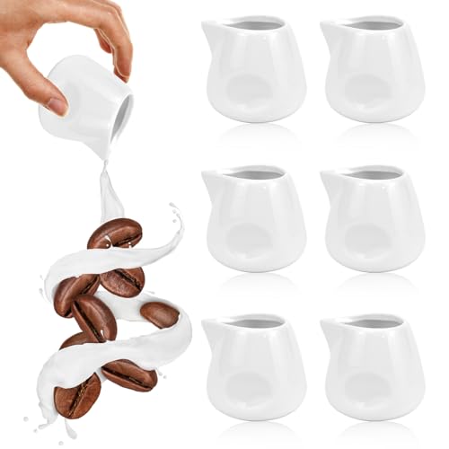 SLTAXAR 6 Stück milchkännchen Porzellan 110ml Kleine Milchkanne Espressogießer 3.67oz Aufschäumkännchen Klein Espresso Kännchen 110ml zum Milchaufschäumen Milch Pitcher Klein für Cappuccino Latte Art von SLTAXAR