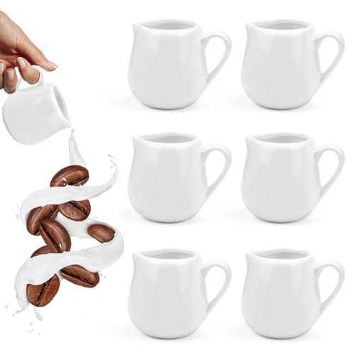 SLTAXAR 6 Stück milchkännchen Porzellan 90ml Kleine Milchkanne Espressogießer 3oz Aufschäumkännchen Klein Espresso Kännchen 90ml zum Milchaufschäumen Milch Pitcher Klein für Cappuccino Latte Art von SLTAXAR