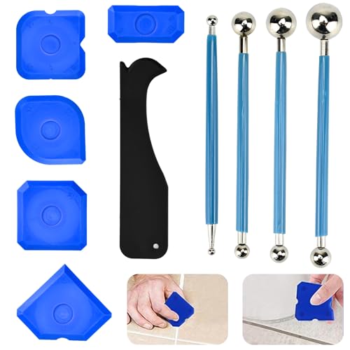 SLTAXAR 10 Stück Werkzeug Schaber kit Fugenglätter set Metallkugel Abzieher Fugenglätter Silikon Silikonfugen Abzieher Gummi Silikonfugen Abzieher Caulking Werkzeug Kit für Küche, Bad, Fliesen Lücke von SLTAXAR