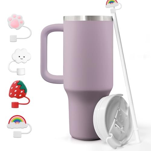 SLURZA Trinkbecher mit Griff, Edelstahl, isoliert, mit Deckel, Strohhalm und Set mit 4 Strohhalm-Abdeckungen, für Wasserflaschen, Reisebecherhalter, ideal als Geschenk für Frauen, Mutter, Freundin, von SLURZA