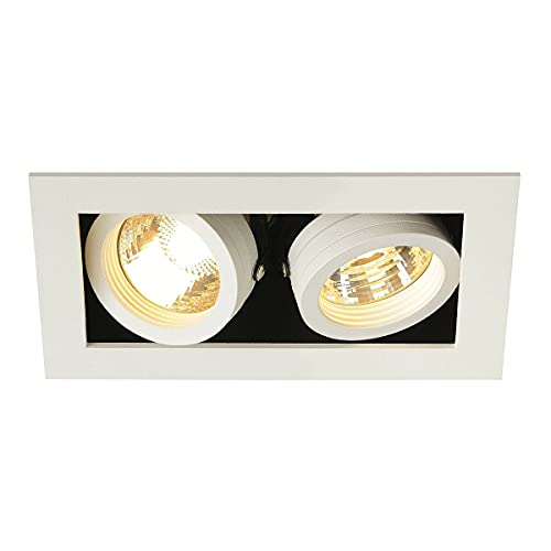 SLV KADUX 2 | Einbauleuchte, Innenbeleuchtung, Deckeneinbauleuchte, LED Spots, Deckenstrahler, Deckenleuchte| Zweiflammig, GU10, rechteckig, weiß, je. max. 50W, inkl. Clipfedern von SLV