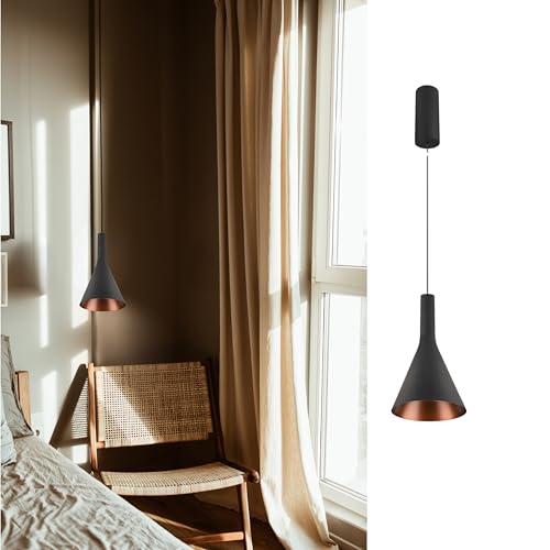 SLV LALU® Pendelleuchte CONE 15 Aufbau Schwarz | Hängelampe mit warmweißen LED dimmbar | Hochwertiger Aluminium Lampenschirm Durchmesser 15cm | Ideal für Esszimmer, Schlafzimmer, Wohnzimmer & Gewerbe von SLV