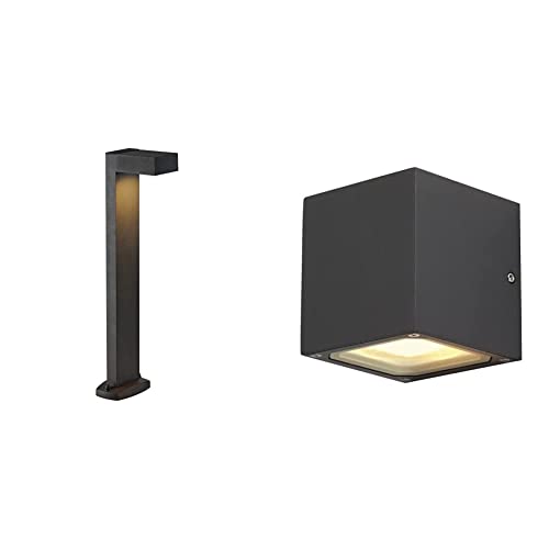 SLV LED Außenleuchte QUADRASYL, GX53 B-A++ max 11W & Wandlampe SITRA CUBE für die effektvolle Außenbeleuchtung von Hauseingang, Wänden, Wegen, Terrassen, Fassaden, Treppen | 2x GX53, max. 9W, B - A++ von SLV